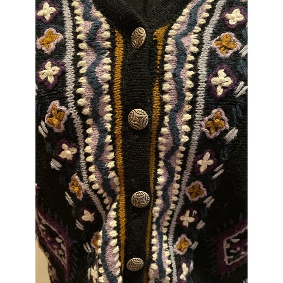 Vintage Christopher & Banks Sweater Cardigan Black Hand stitched Embroidery Med - Picture 3 of 12